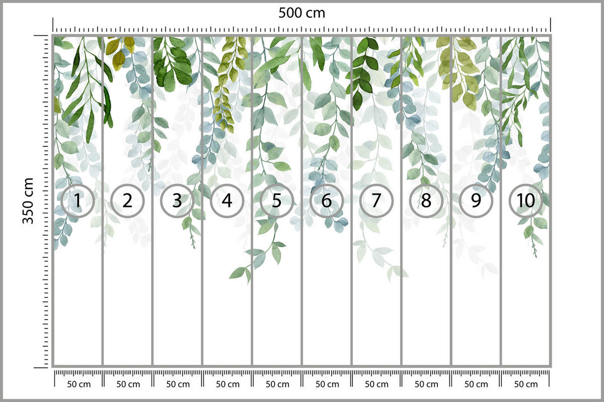 FOTOTAPETE für Schlafzimmer Zarte Ranken Blätter Kletterpflanzen Natur 500x350 - Weiß/Grün, Papier (500/350cm) - Muralo