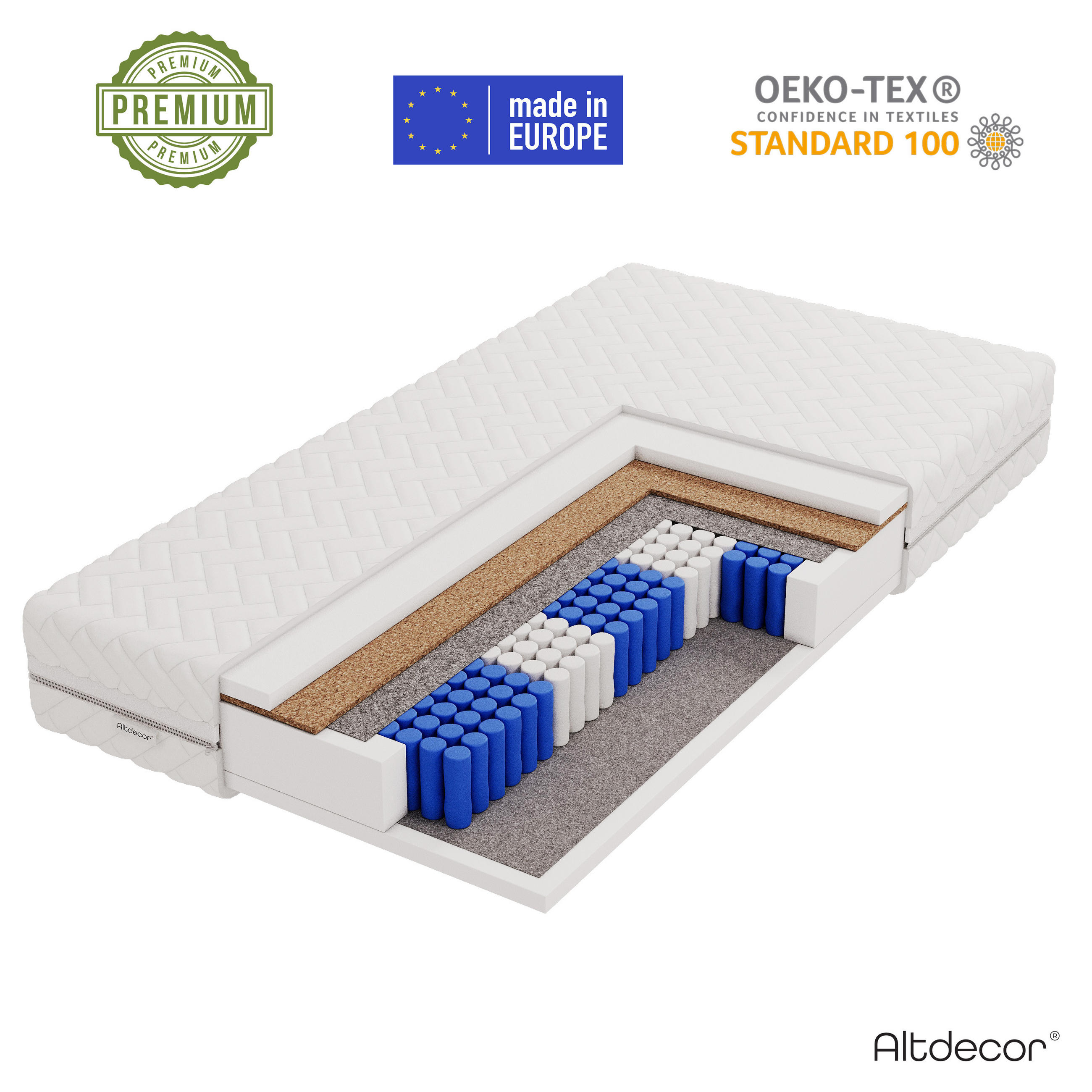 MATRATZE 160x200 Härtegrad H3 & H4 - 20 cm Taschenfederkernmatratze Bett Matratzen BASILA - Weiß, Kunststoff - ALTDECOR