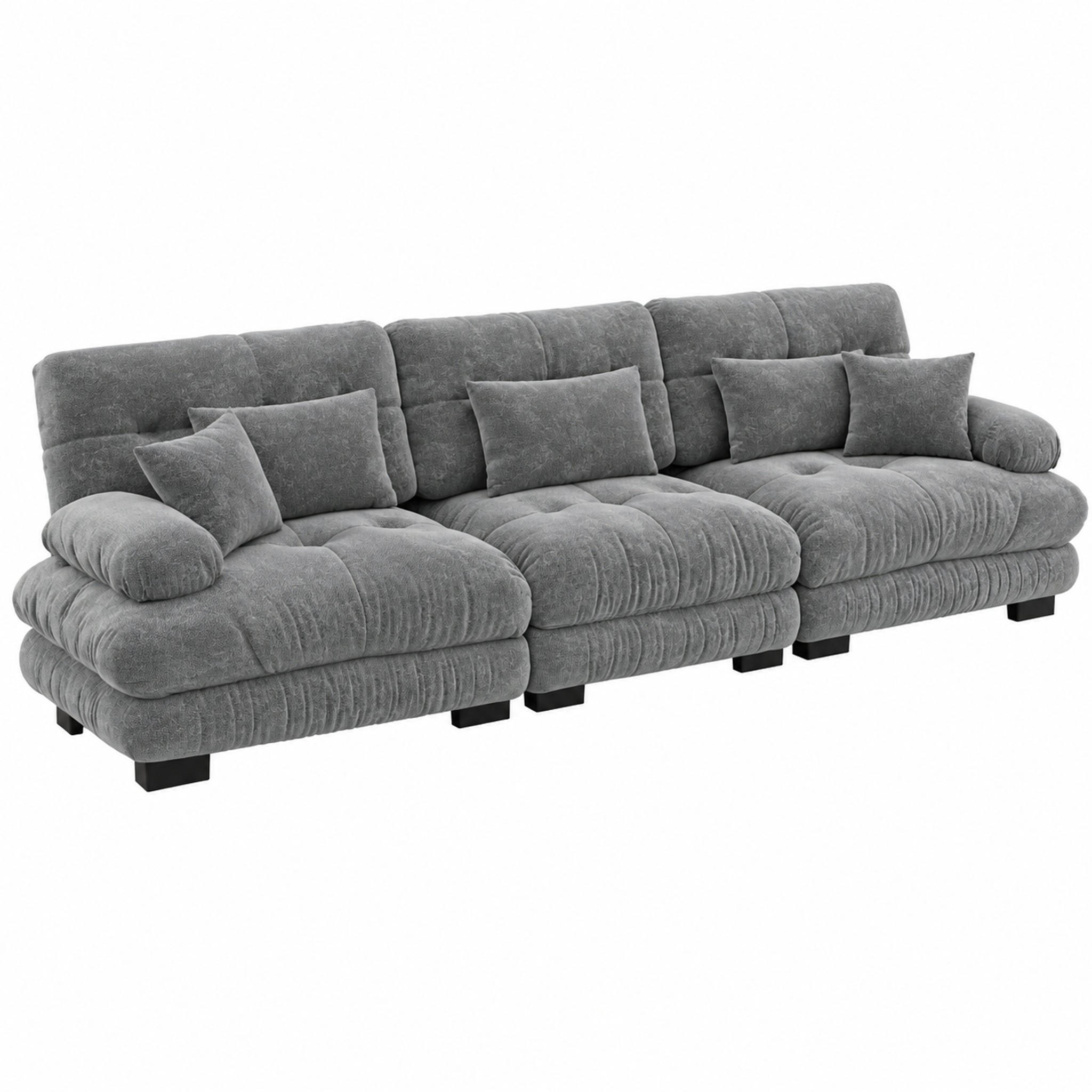 SOFA modular Tiefensitz Chenille Grey - Hellgrau, Kunststoff (77/81/313cm) - Meubliv