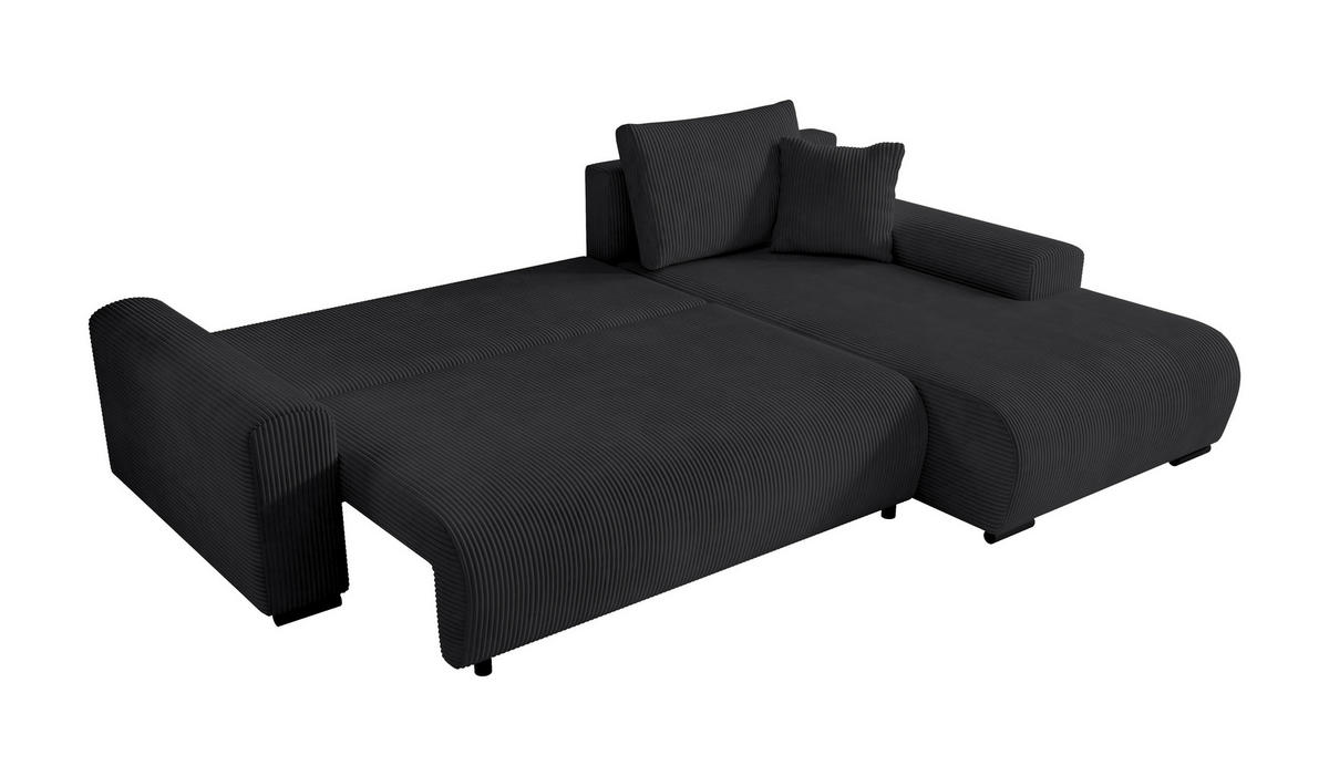 ECKSOFA Nelly mit Bettkasten und Schlaffunktion, Cordstoff in L-Form - Schwarz, Textil (270/185cm)
