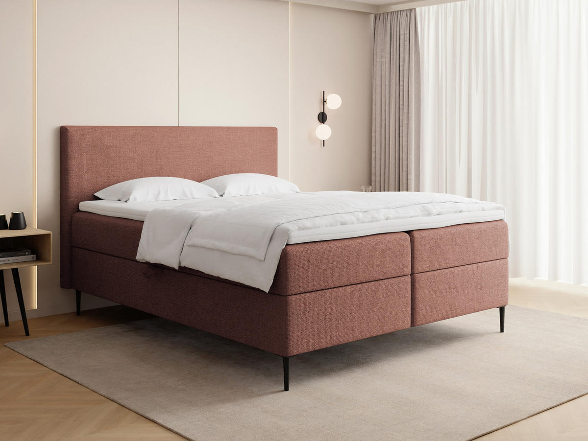 BOXBETT Alba Rise mit Bettkasten, Terrakotta Chenille 160x200 cm – inkl. H4 Taschenfederkern Matratze & Foam Topper - Rot/Terracotta, Holz/Textil (160/200cm) - WFL GROUP