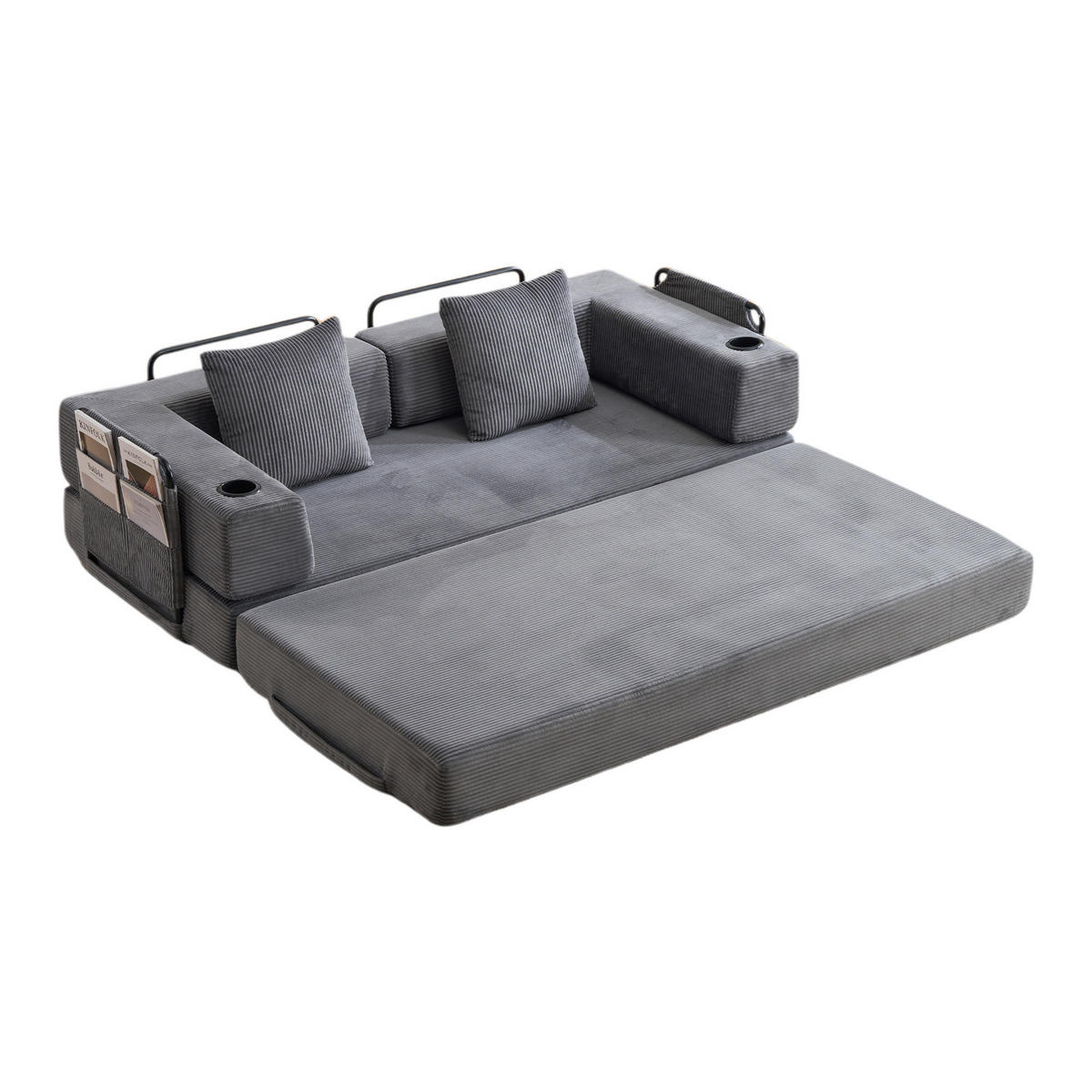 SCHLAFSOFA DE-33515 faltbar mit Becherhalter Dunkelgrau - Dunkelgrau, Textil (185/60/92.5cm) - ComfortXL