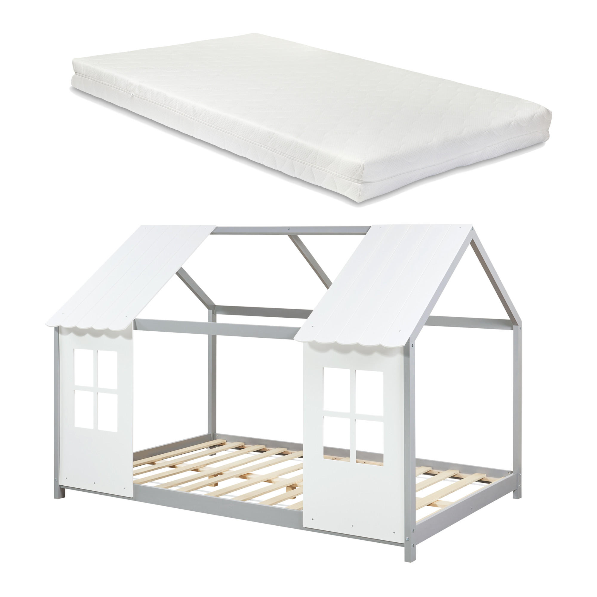[en.casa] Hausbett Grau, Weiß 140x200 cm