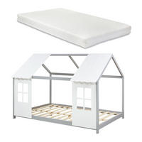 HAUSBETT Tostedt mit Matratze - Weiß/Grau, Holz/Textil (140/200cm) - [en.casa]