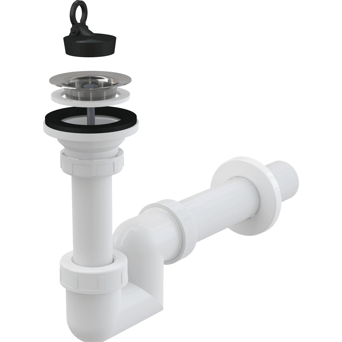 WASCHBECKENSIPHON S DN40 mit Edelstahlgitter DN63 - Weiß, Kunststoff (18/8/24cm) - Alcadrain