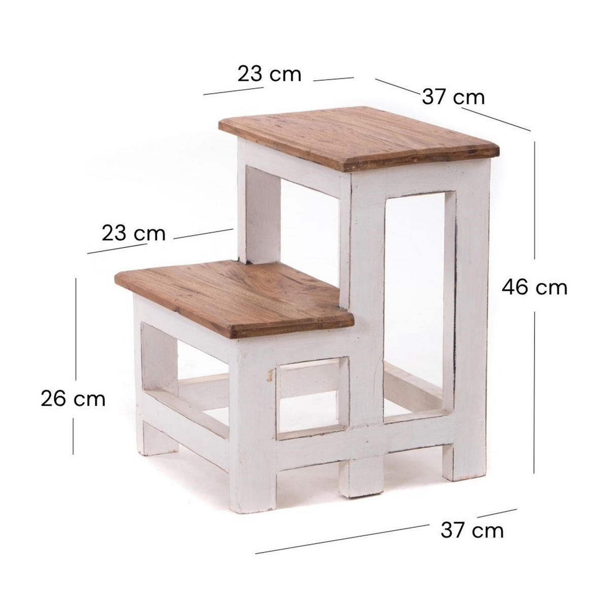 TRITTLEITER STEP Recyclingholz zweistufig 06 weiß-landhaus - Weiß, Holz (37/46/37cm) - DESIGN DELIGHTS