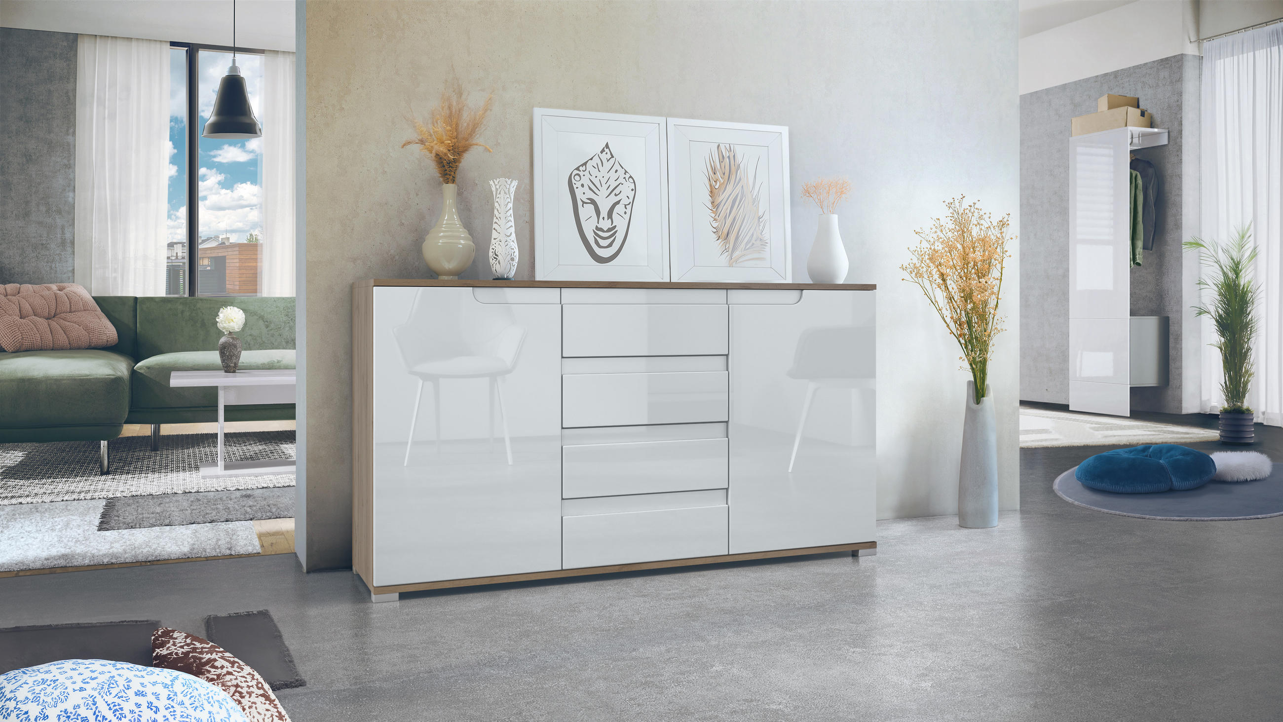 SIDEBOARD Sylt Weiß Hochglanz - Weiß Hochglanz, Holzwerkstoff (138.5/75.5/35cm) - Vladon