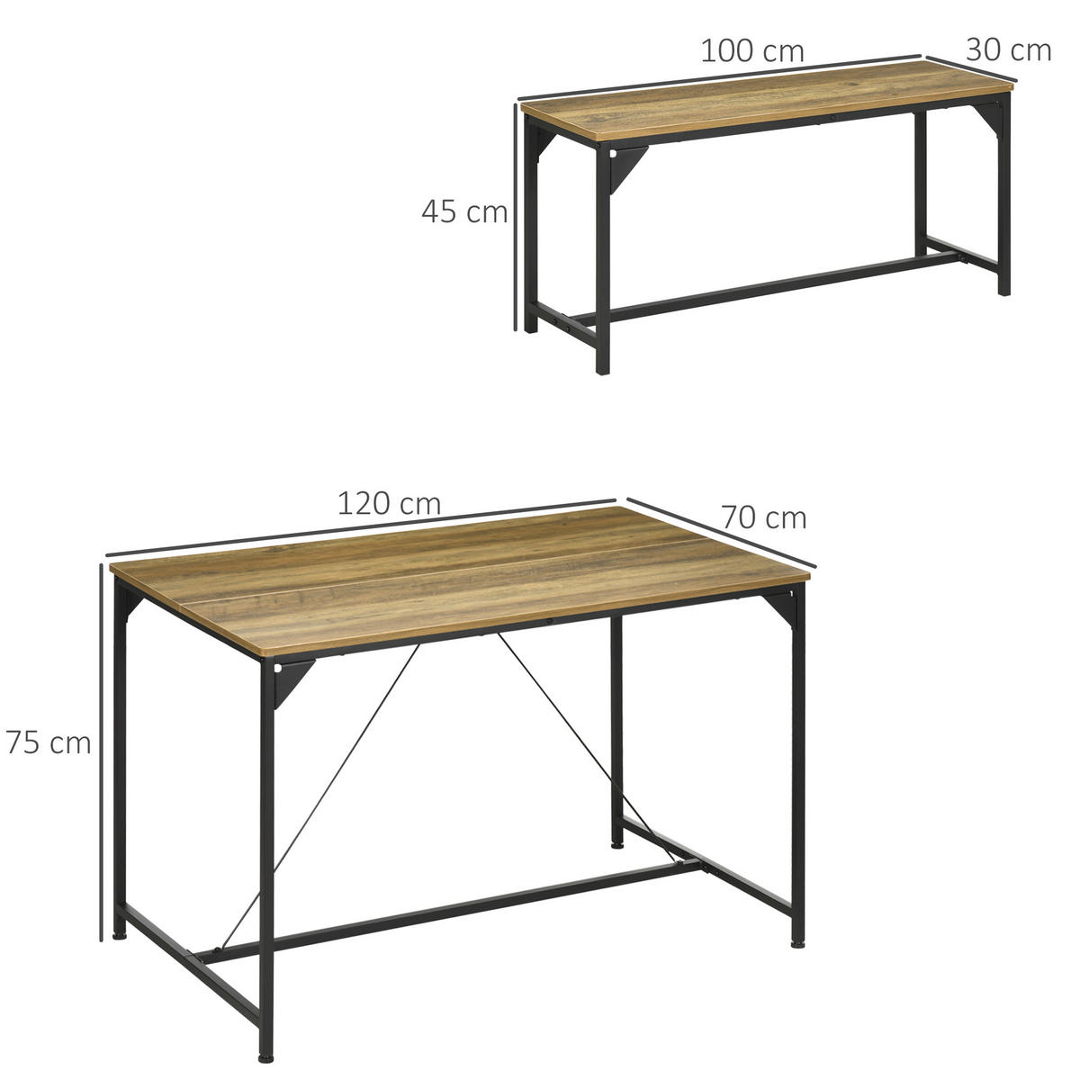 ESSGRUPPE, Spanplatte, Stahl, Naturholz - Naturfarben, Kunststoff (70/75/120cm) - HOMCOM