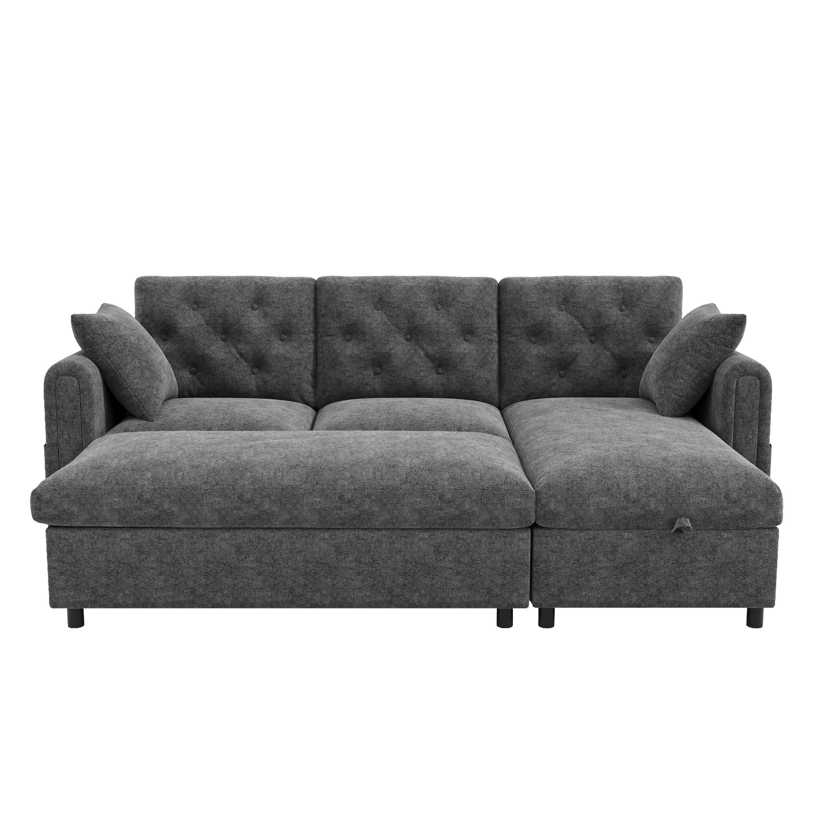 SOFA Baršun L Oblik s Tabureom 219x131x86 cm Siva - siva, tekstil (219/86/131cm) - FLIEKS