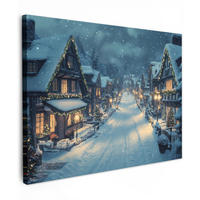 LEINWANDBILD Weihnachtsdorf - Weihnachten - Schnee - Winter 40x30 cm - Dunkelblau, Textil (40/30cm) - MuchoWow