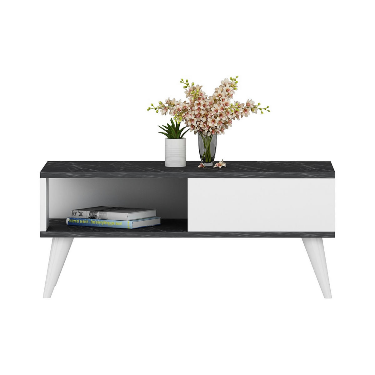 COUCHTISCH Ludvika 90/45/40 cm - Schwarz/Weiß, Holzwerkstoff/Kunststoff (45/90/40cm) - [en.casa]