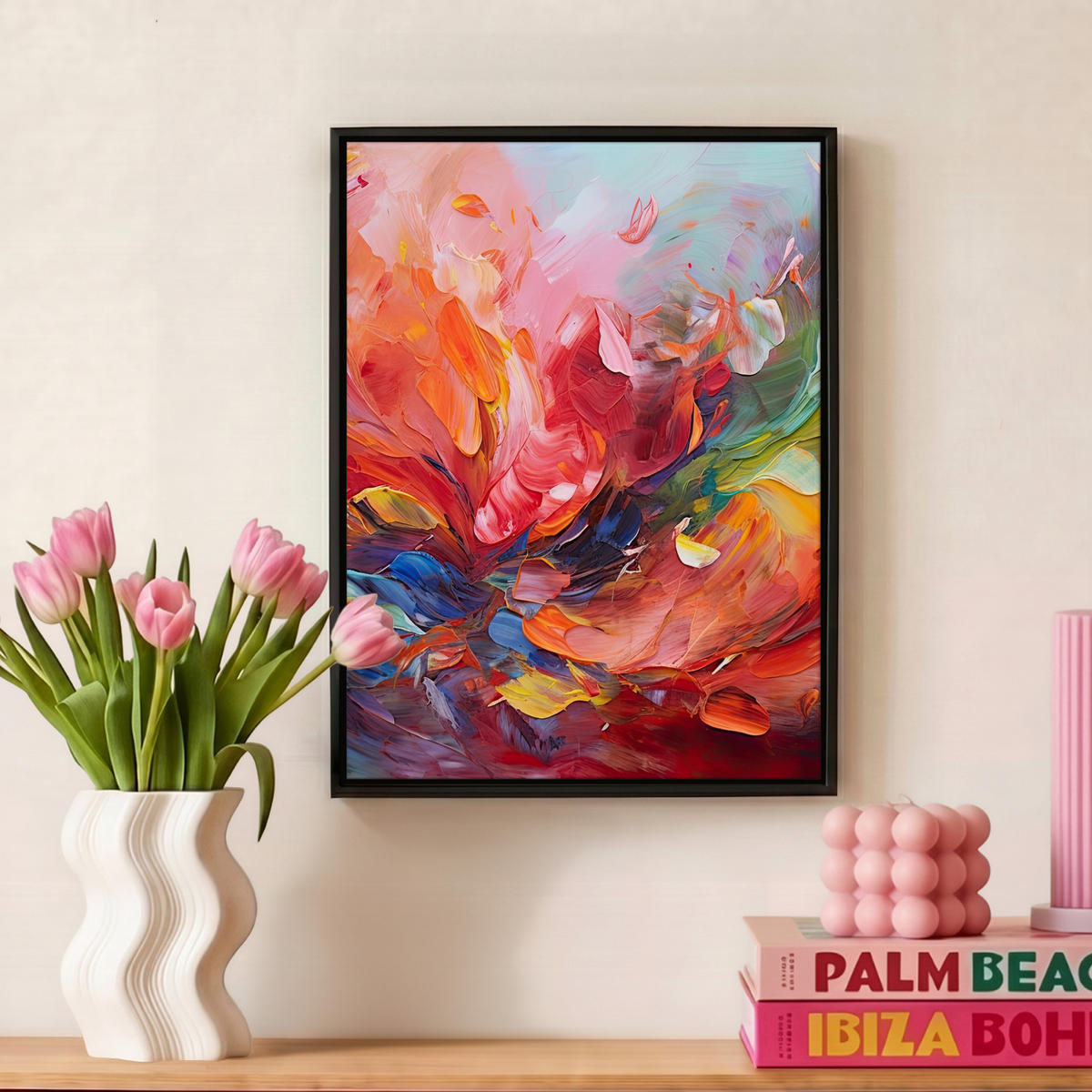 LEINWAND Bilder mit Rahmen - Ölgemälde - Kunst - Abstrakt - Farbenfroh - 30x40 - Altrosa, Textil (30/40cm) - MuchoWow