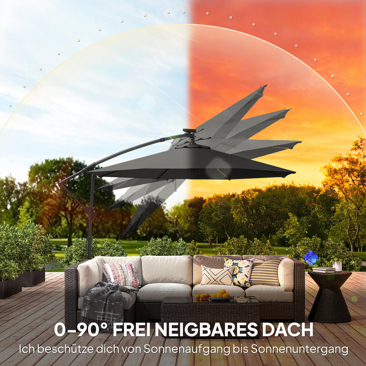 AMPELSCHIRM mit Solar LED Metall Polyester Dunkelgrau - Dunkelgrau, Textil/Metall (300/300cm) - Outsunny