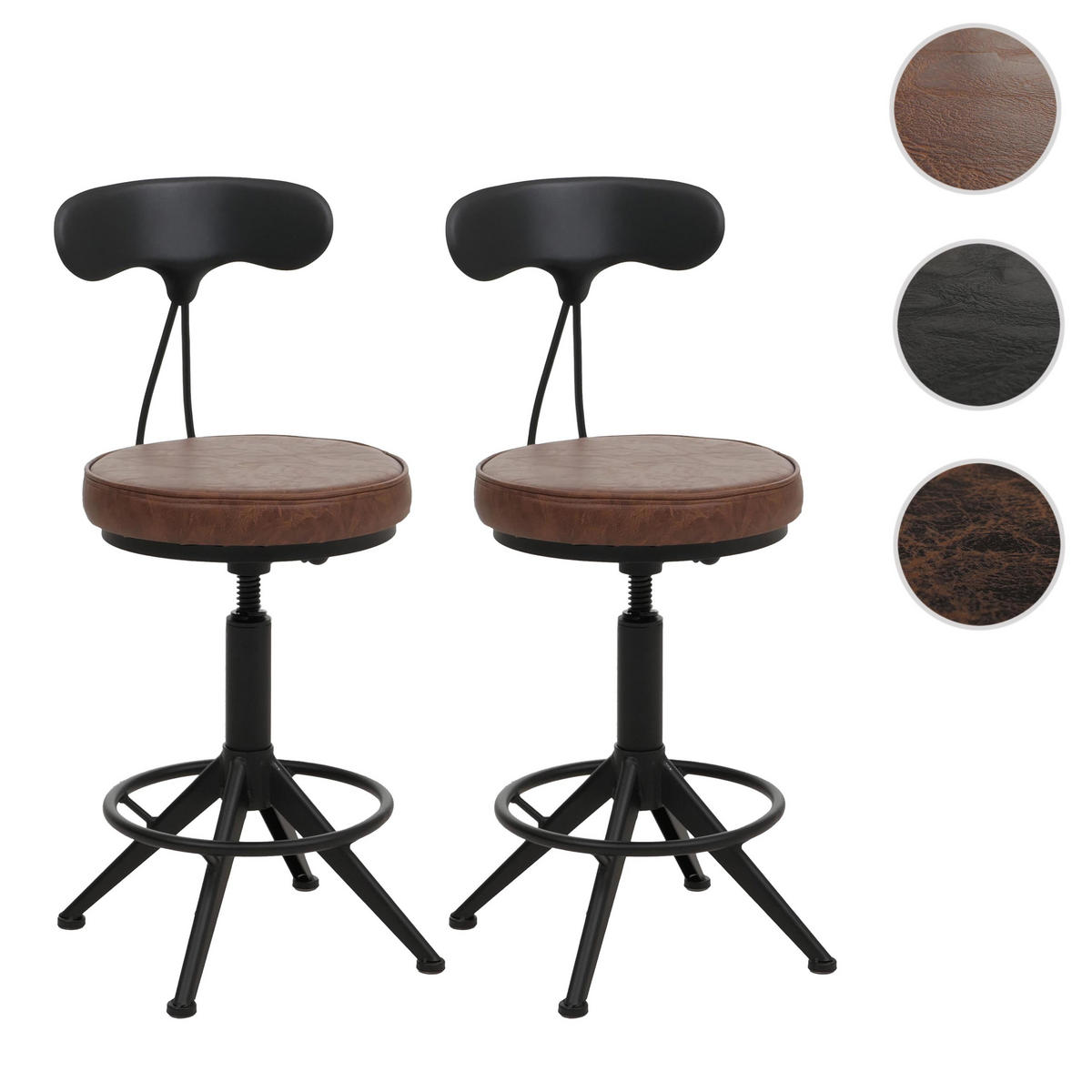 BARHOCKER 2er-Set mit Lehne Sitzhöhe 51-73cm Kunstleder Metall Braun-Schwarz höhenverstellbar - Dunkelbraun, Kunststoff (45/101/45cm) - PROREGAL