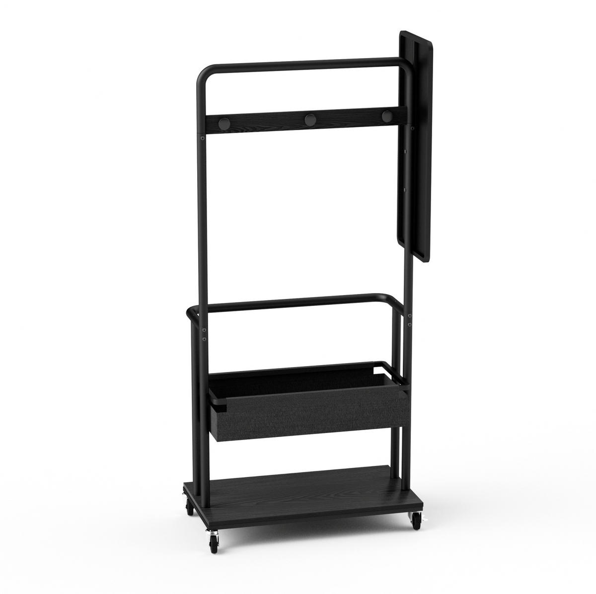 KLEIDERSTÄNDER 70/40/170 cm mit Rollen, Spiegel und Stoffkorb, platzsparendes 3-in-1-Design, Schwarz - Schwarz, Holzwerkstoff (70/170/40cm) - Redom