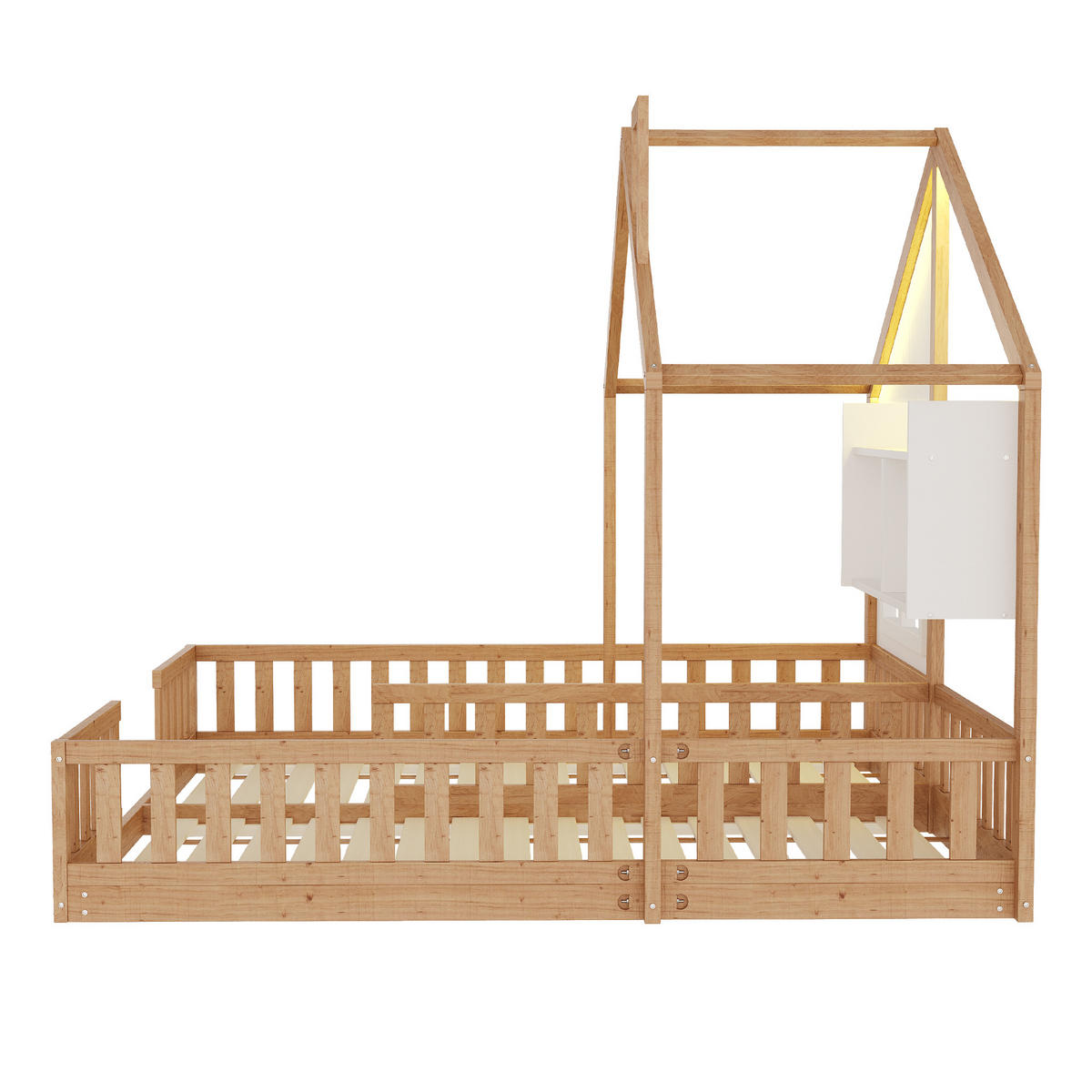 KINDEREINZELBETTEN aus Massivholz und MDF 90 x 200 cm in Natur mit LED-Beleuchtung - Naturfarben, Holz (90/200cm) - Modfu