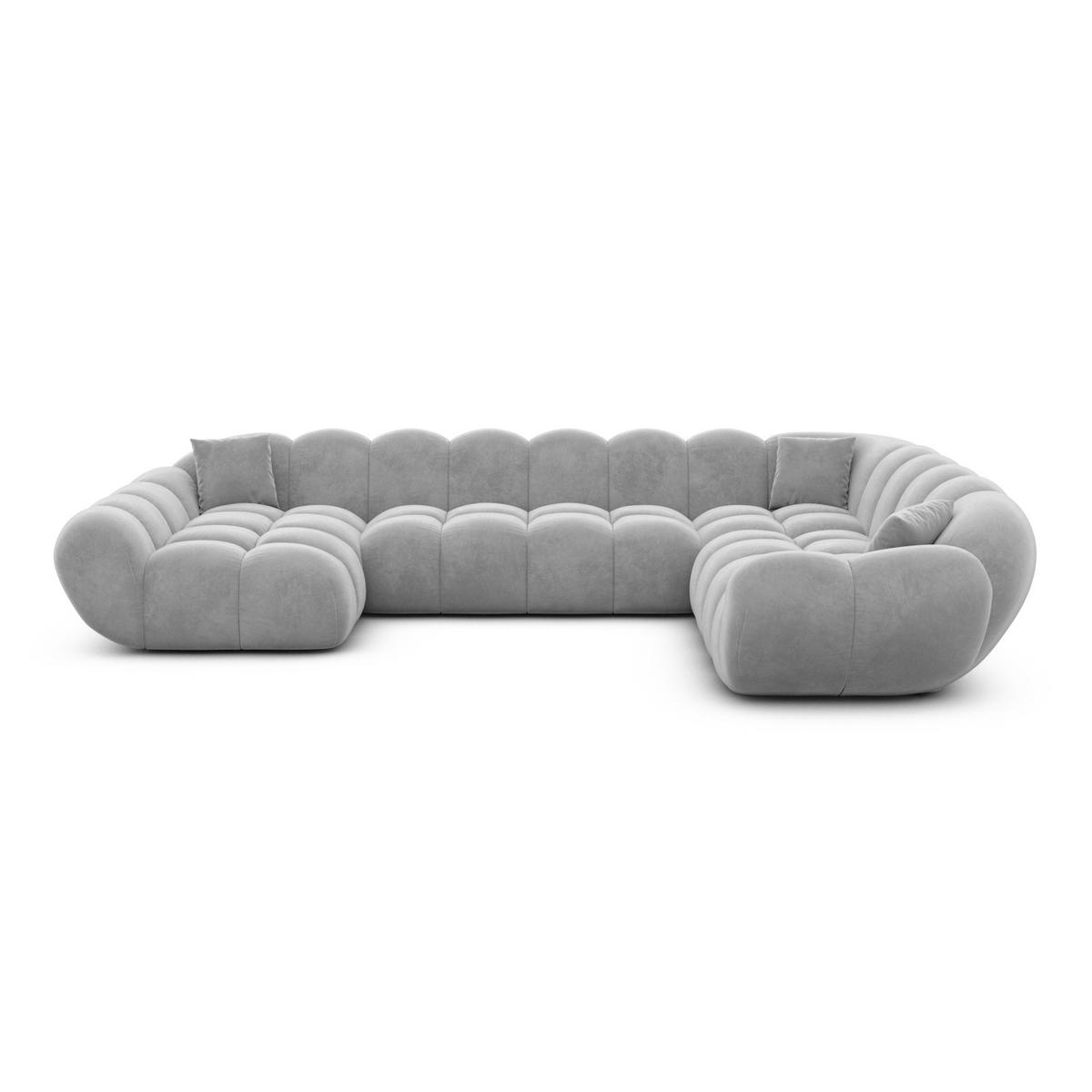 WOHNLANDSCHAFT Liva Hellgrau Samtstoff U-Form XXL Links - Hellgrau, Textil (323/70/258cm) - VAROYAL
