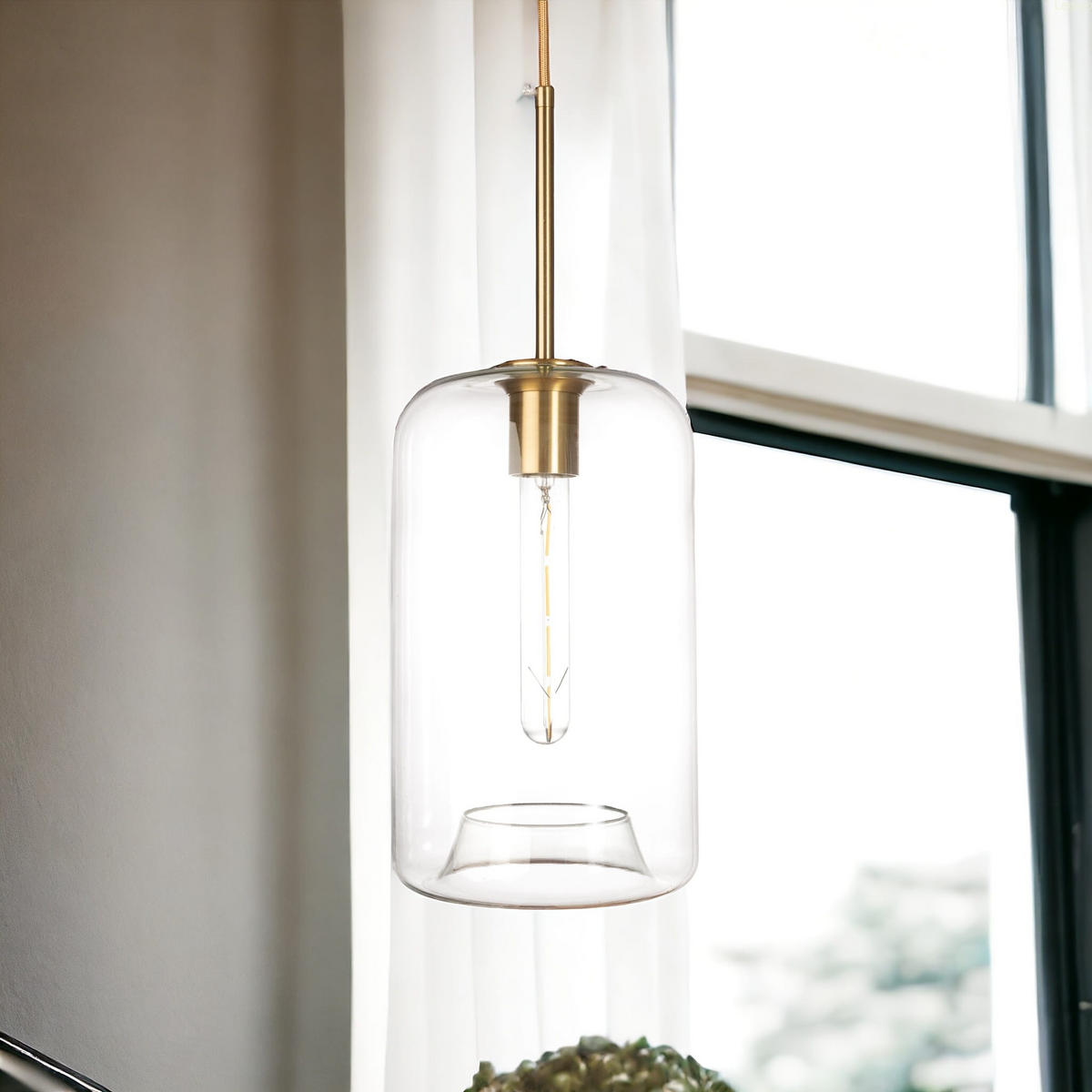 PENDELLEUCHTE Paris - Transparent/Goldfarben, Glas/Metall (18/18/125cm) - kiki design
