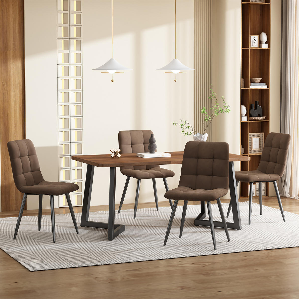 ESSGRUPPE Esstisch 4 Stühle MDF Walnuss Braun 5-tlg - Braun, Holzwerkstoff (117/75/68cm) - FLIEKS