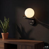 AKKU-WANDLEUCHTE - 1-flammig - 3-Stufen-Dimmer - Schwarz/Weiß, Glas/Metall (18/20/20cm) - home24