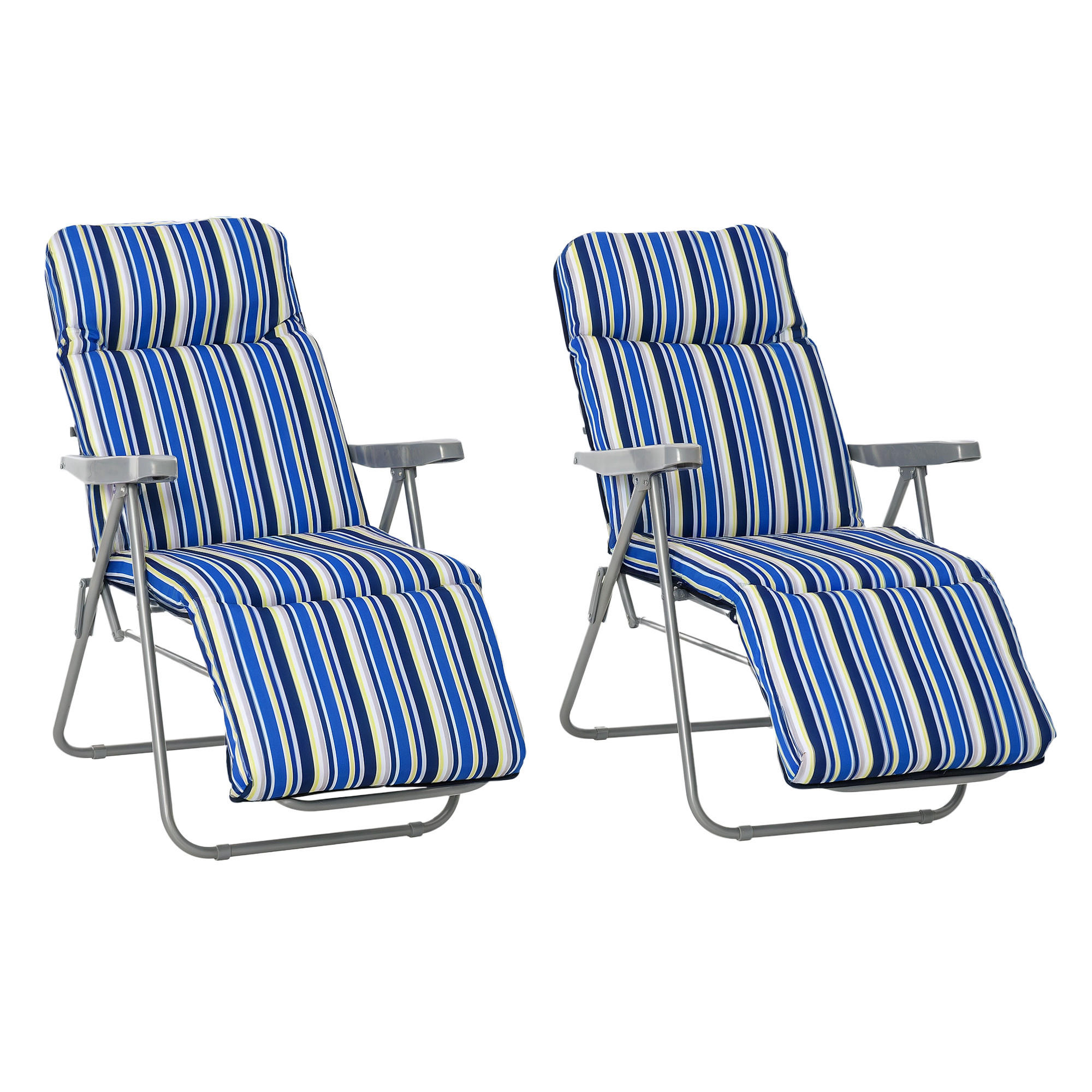 SONNENLIEGE Set mit 2 klappbaren mit 5-fach verstellbarer Rückenlehne, 60 x 75 x 102 cm, Blau und Creme - Blau, Metall (60/102/75cm) - Vallsero