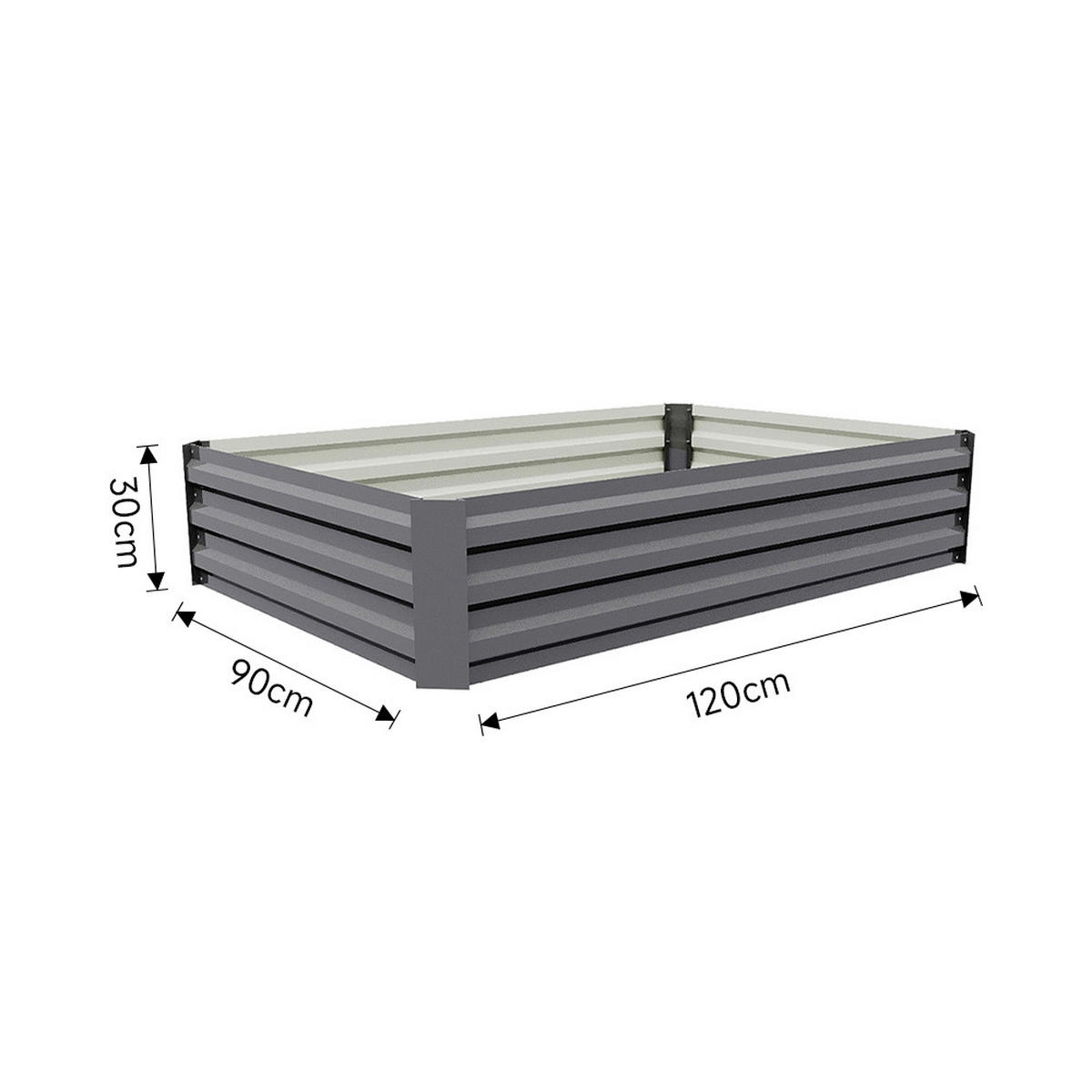 HOCHBEET-PFLANZKASTEN aus verzinktem Stahl in Grau Creme Quadratische für Garten Balkon 120x90x30cm 5,2 kg - Grau, Metall (90/30/120cm) - Livingandhome