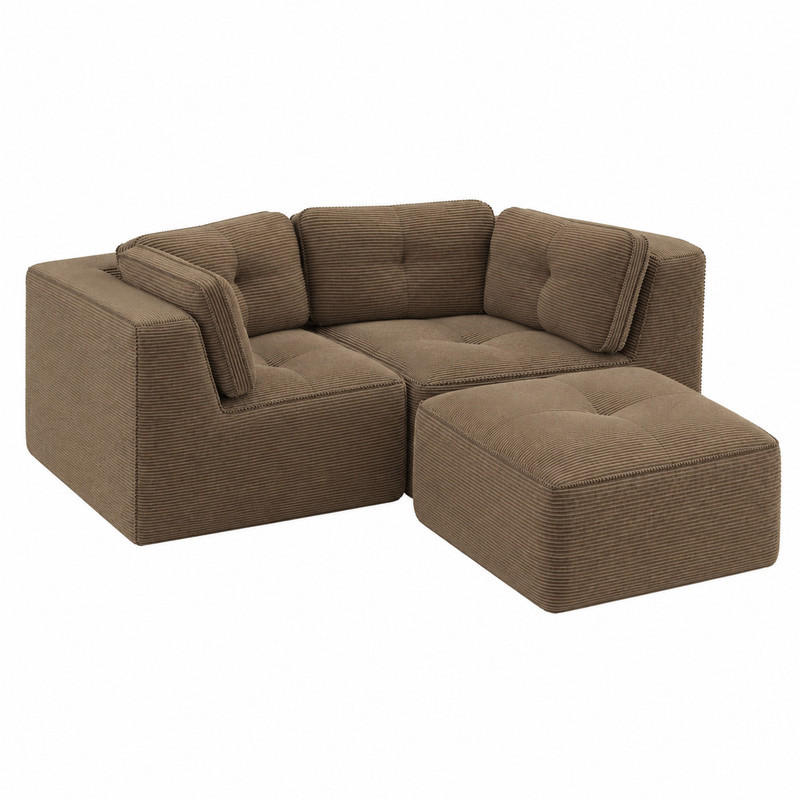 ECKSOFA modular als Zweisitzer Cord Brown 2 Pakete - Braun, Kunststoff (177/208cm) - Meubliv
