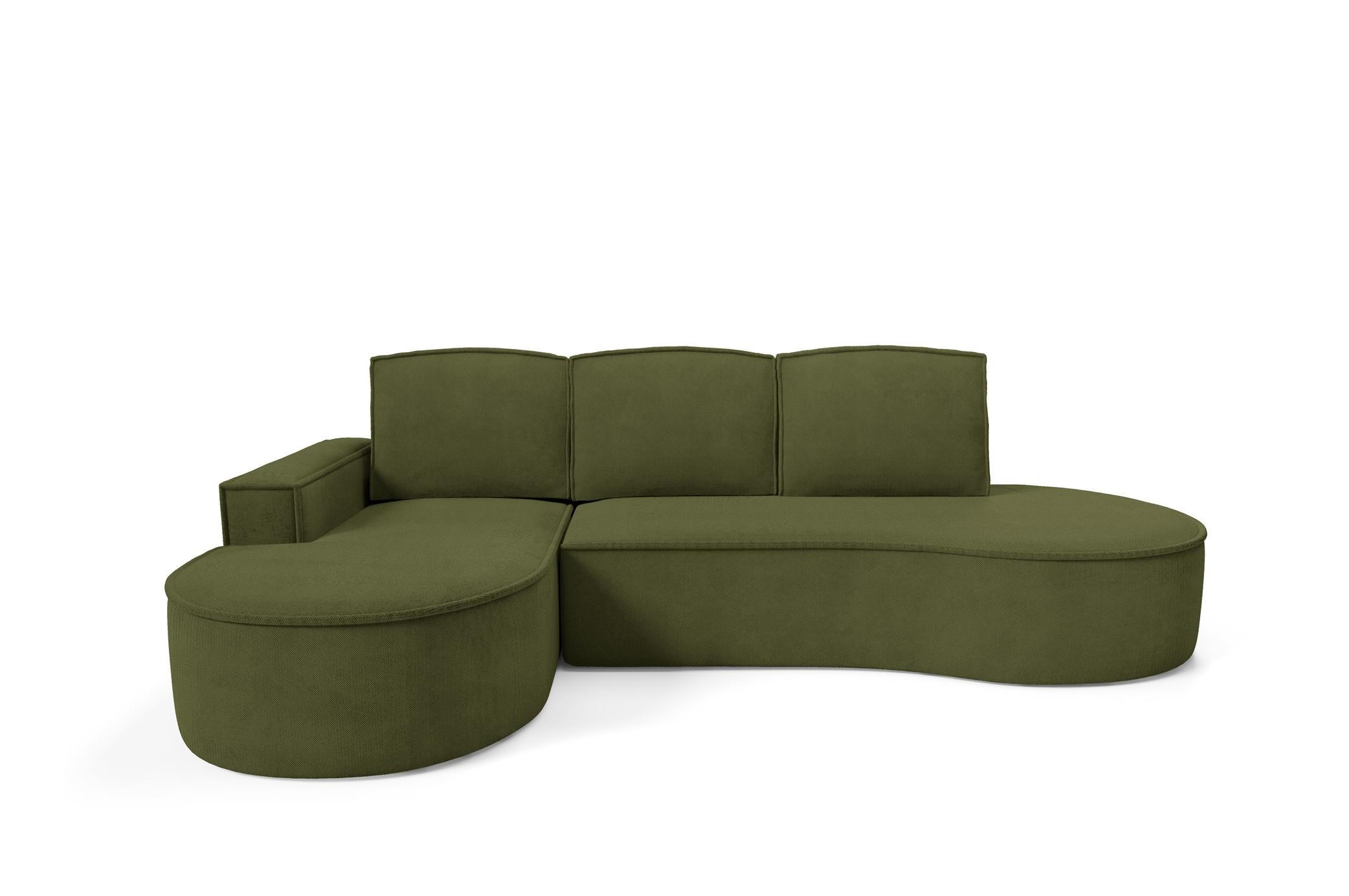 ECKSOFA Flow Grün, mit Schlaffunktion und Kissen in Curio Stoff, linke seite - Grün, Holzwerkstoff/Textil (277/157cm) - Bettso