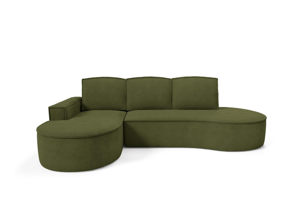 ECKSOFA Flow Grün, mit Schlaffunktion und Kissen in Curio Stoff, linke seite - Grün, Holzwerkstoff/Textil (277/157cm) - Bettso