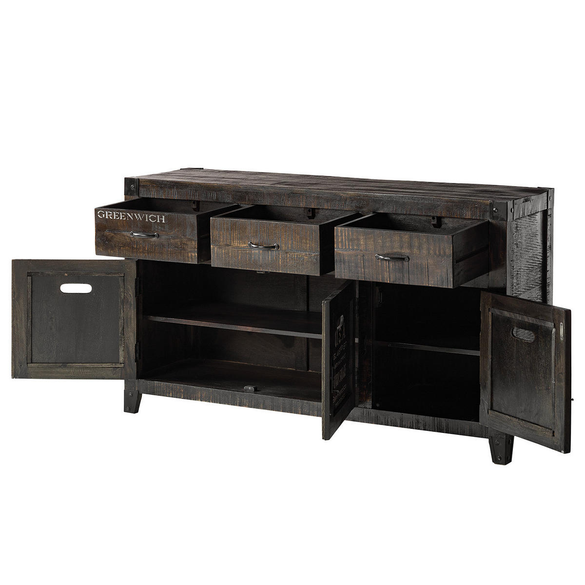 SIDEBOARD - Mango massiv - Schwarz/Naturfarben, Holz (148/85/42cm) - home24