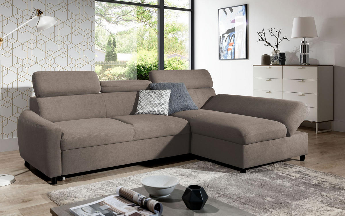 ECKSOFA L Form Olettio Mini Braun 260/170/96 cm Rechts mit Schlaffunktion - Schwarz/Braun, Kunststoff/Textil (260/170cm) - AX Living