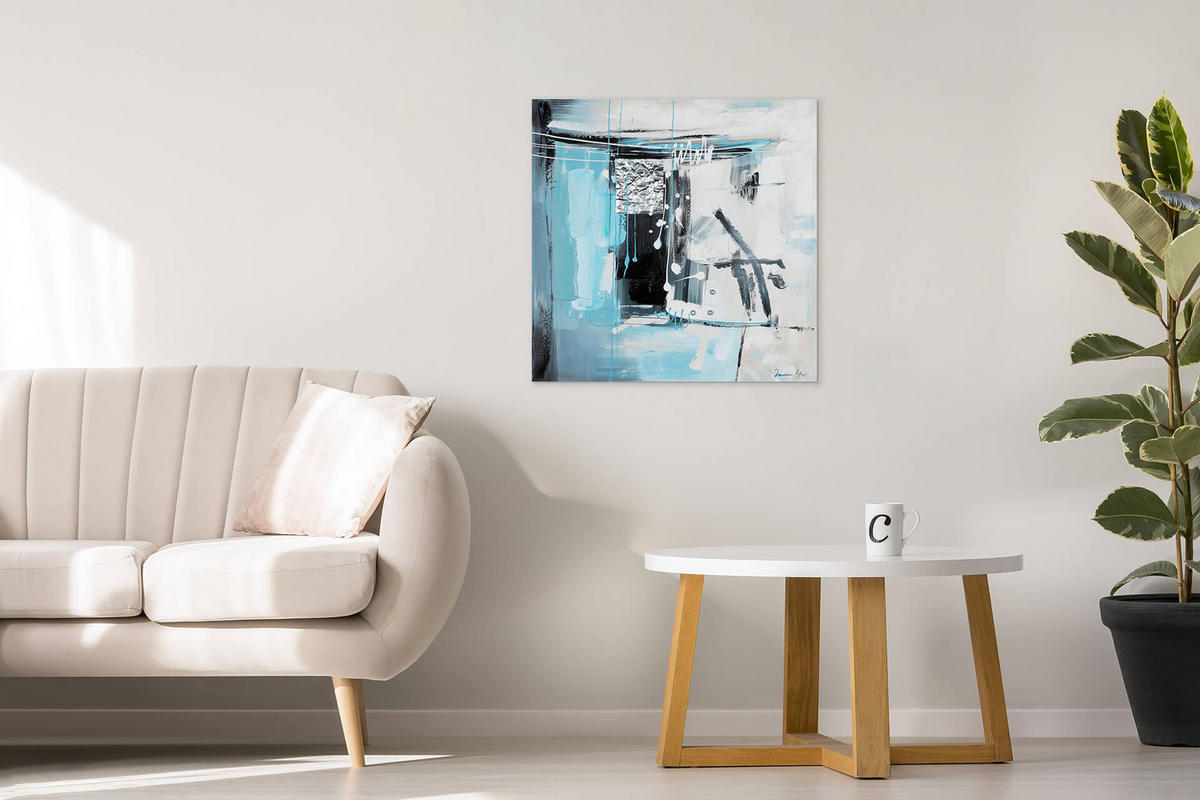 OLEJOMAĽBA 80/80 cm, Zvieratá - sivá/tyrkysová, drevo/textil (80/80cm) - KUNSTLOFT