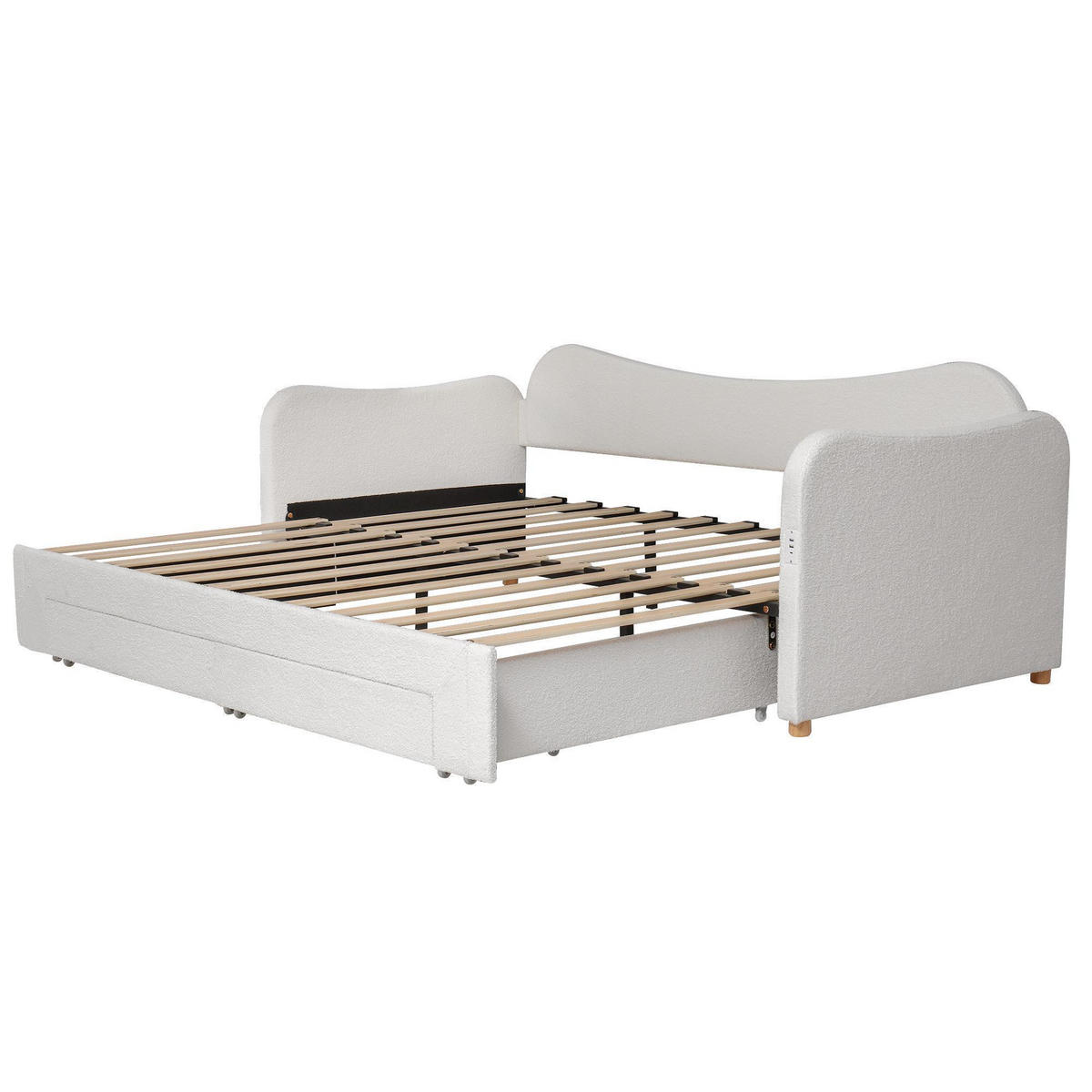 POLSTERBETT 90x200cm mit USB-Anschluss in Beige Bouclé - Beige, Holz/Textil (90/200cm) - KOMHTOM