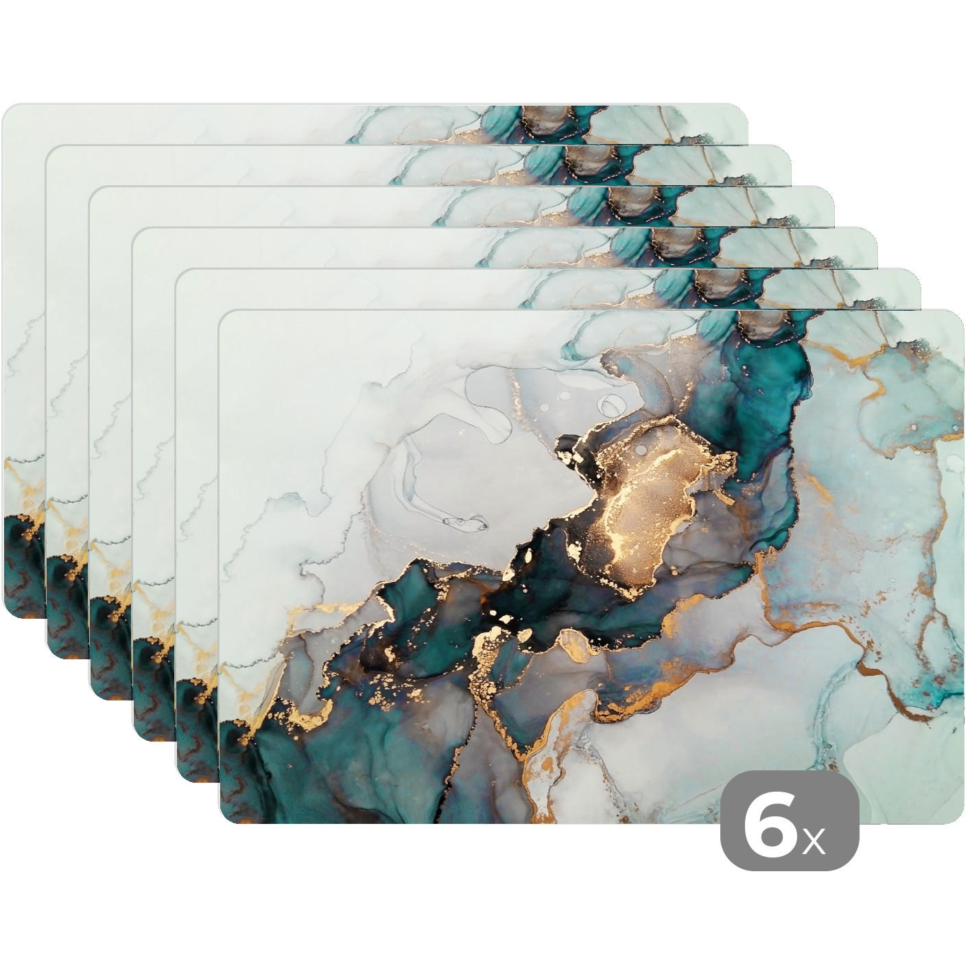 PLATZSETS 6er-Set Marmordruck - Gold - Blau 45x30 cm - Petrol, Kunststoff (0.3/45/30cm) - MuchoWow
