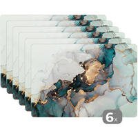 PLATZSETS 6er-Set Marmordruck - Gold - Blau 45x30 cm Tischset - Petrol, Kunststoff (0.3/45/30cm) - MuchoWow
