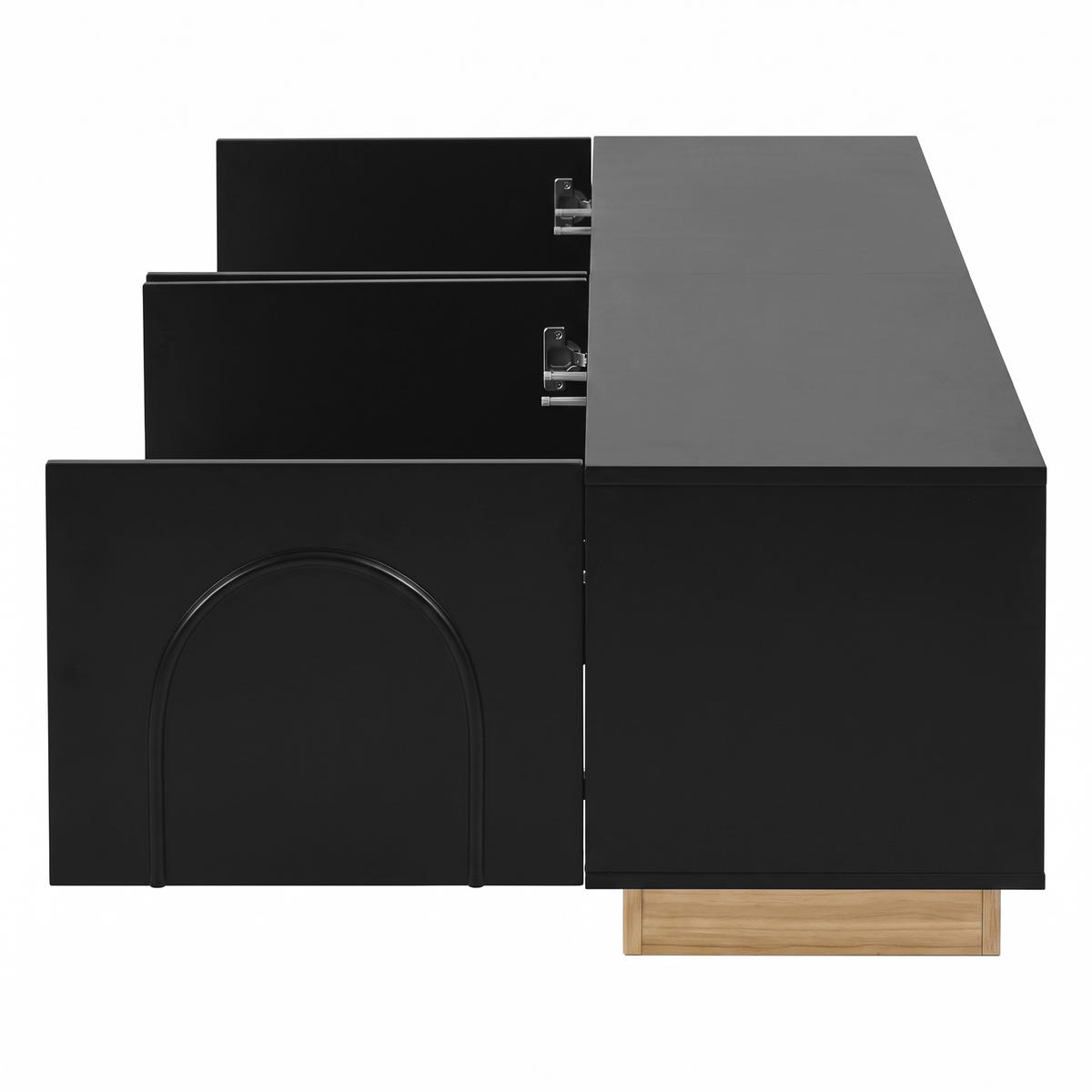 TV-LOWBOARD 170 x 38 x 42 cm, 4 Türen, 3D-Relieffront, Kabelmanagement, Schwarz - Schwarz, Holzwerkstoff (170/42/38cm)
