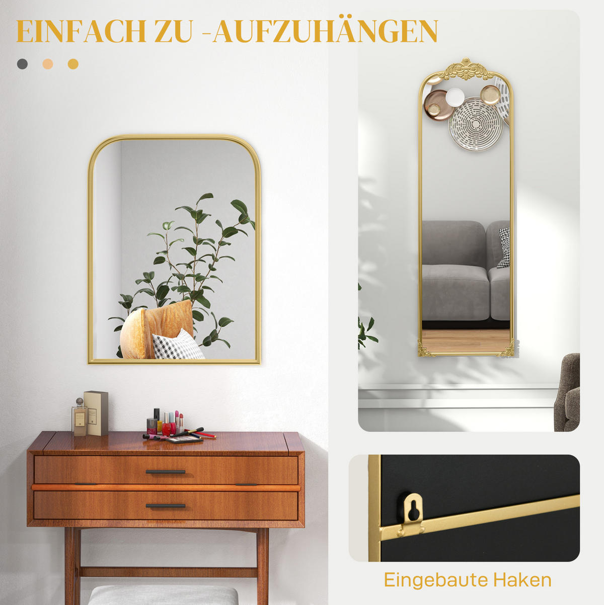 WANDSPIEGEL 60/3/87 cm Gold aus Glas mit Barockstil - Goldfarben, Glas (3/87/60cm) - OKWISH