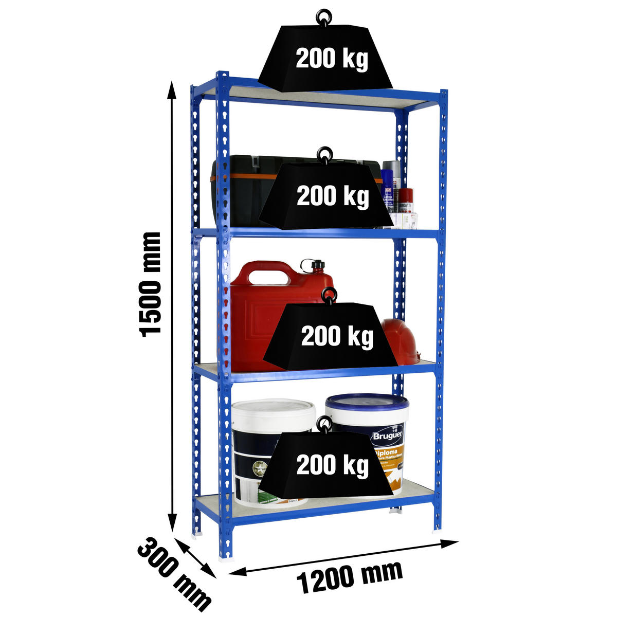 SCHWERLASTREGAL Mid Muli HxBxT 150 x 120 x 30 cm 4 Fachböden Fachlast 200 kg Blau - Blau, Metall (120/150/30cm) - PROREGAL