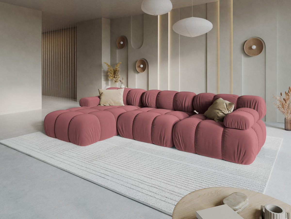 MODULARES-ECKSOFA links Bellis aus Samt rosa 4 Sitzplätze - Pink, Textil (122/285cm) - Micadoni