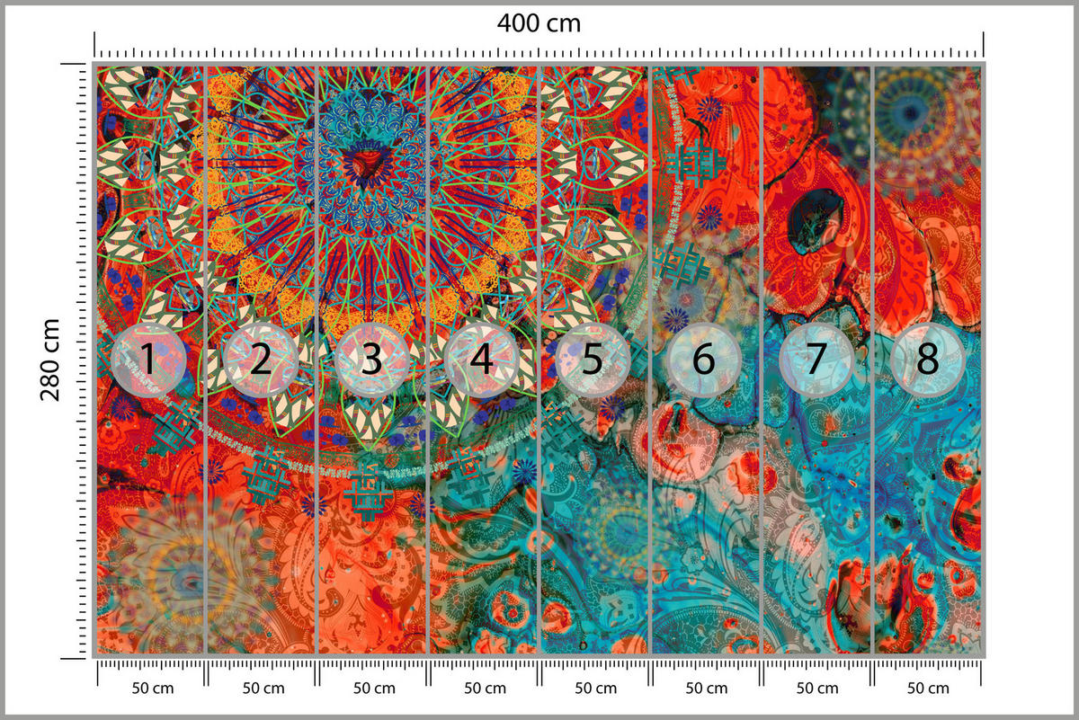 FOTOTAPETE für Wohnzimmer Farbenfrohe Mandalas Abstraktion Muster 400x280 - Multicolor, Papier (400/280cm) - Muralo
