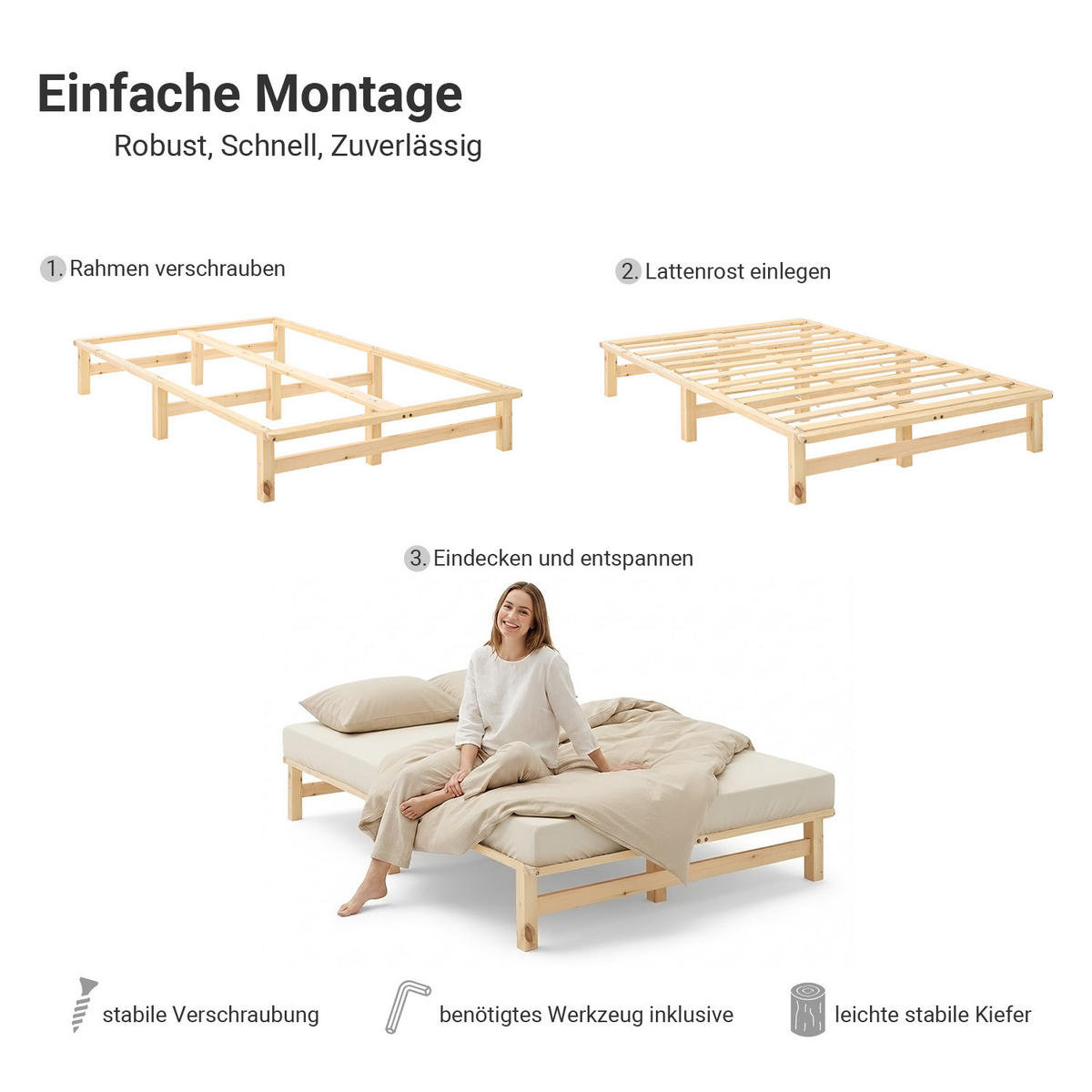 HOLZBETT mit Lattenrost 120/200 cm natur - Naturfarben, Holz (120/200cm) - Homestyle4u