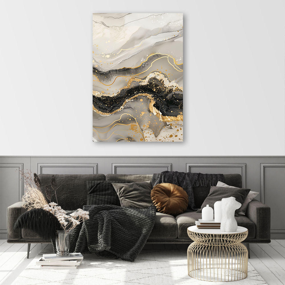 LEINWANDBILD Marmor mit Gold-Glamour-Stil 60x90cm - Grau, Textil (60/90cm) - Feeby