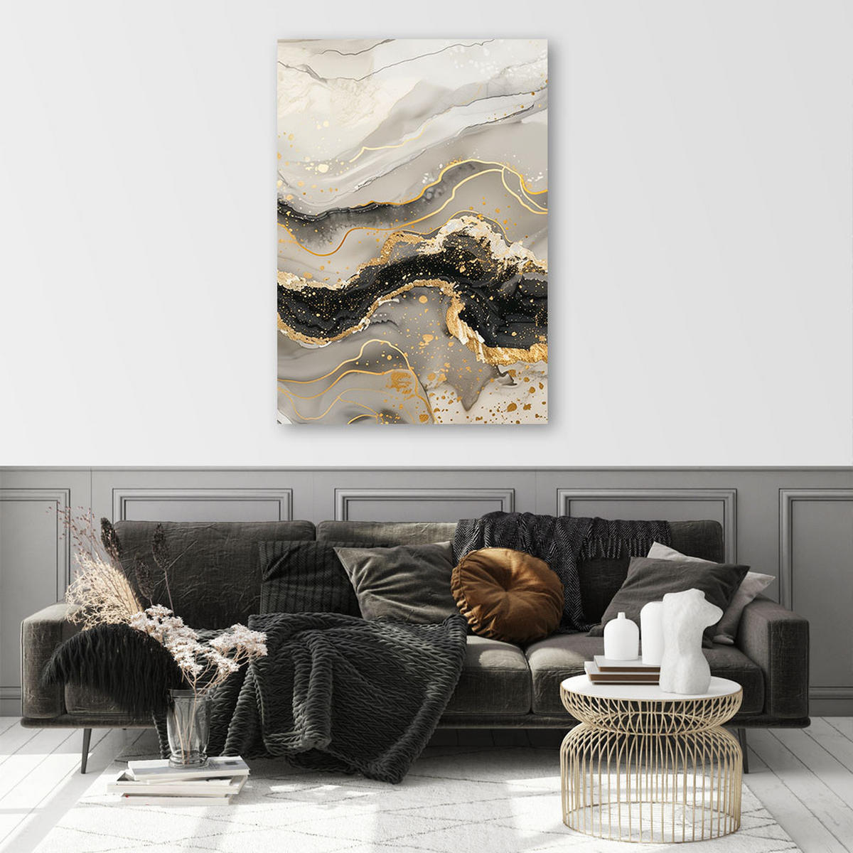 LEINWANDBILD Marmor mit Gold-Glamour-Stil 60x90cm - Grau, Textil (60/90cm) - Feeby