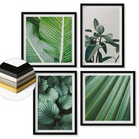 WANDBILDER 4er-Set - 50x50 cm & 40x60 cm Schwarzer Rahmen - Tropische Blätter in Grün - Schwarz, Kunststoff (50/50cm) - ArtPrintCave