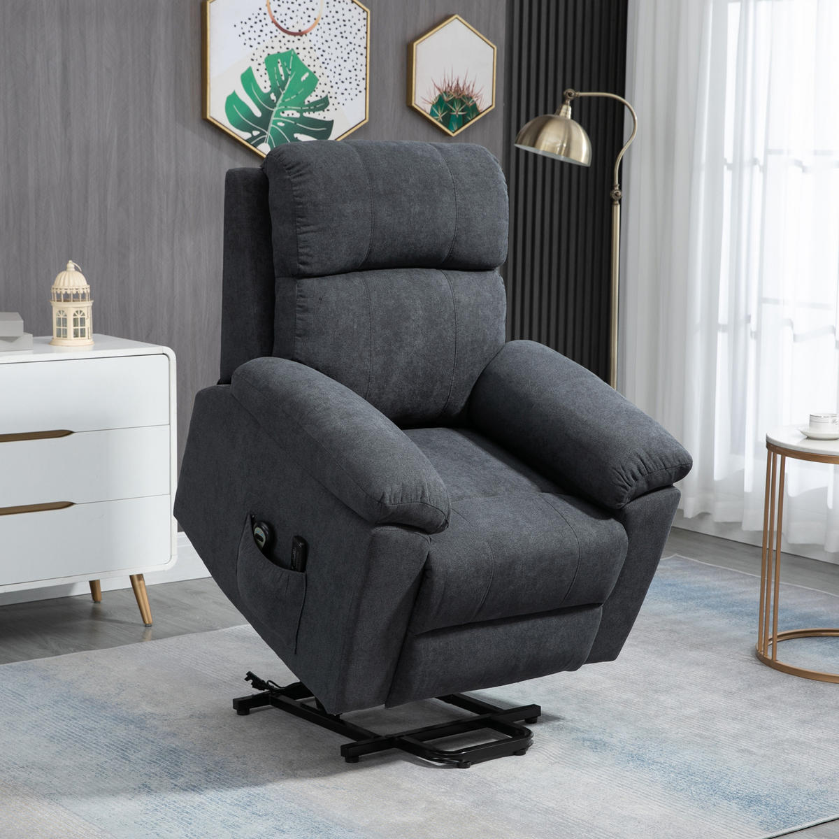 SESSEL mit Aufstehhilfe, Grau - Grau, Kunststoff (99/103/89cm) - HOMCOM