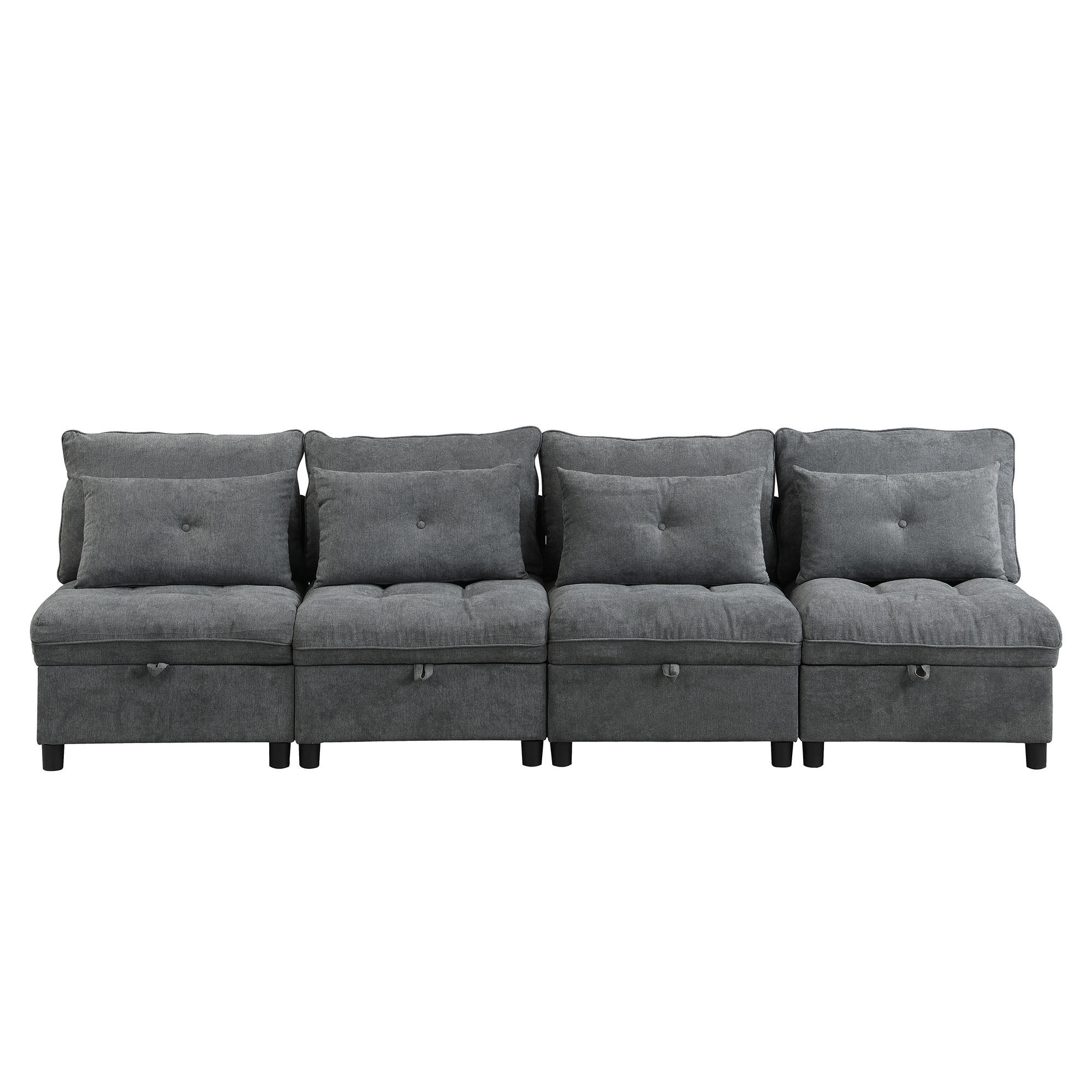 4-SITZER SCHLAFSOFA Chenille Antique Gray mit Stauraum und Schlaffunktion - Grau, Holzwerkstoff/Kunststoff (274/87/76cm) - WISHDOR
