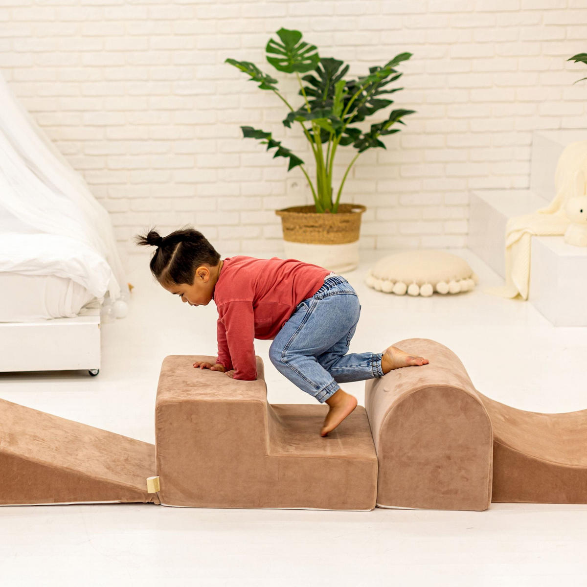 SCHAUMSTOFF-BAUSTEINE für Kinder, Samt, Marsala Rot - Rotbraun, Textil (145/30/145cm) - MeowBaby