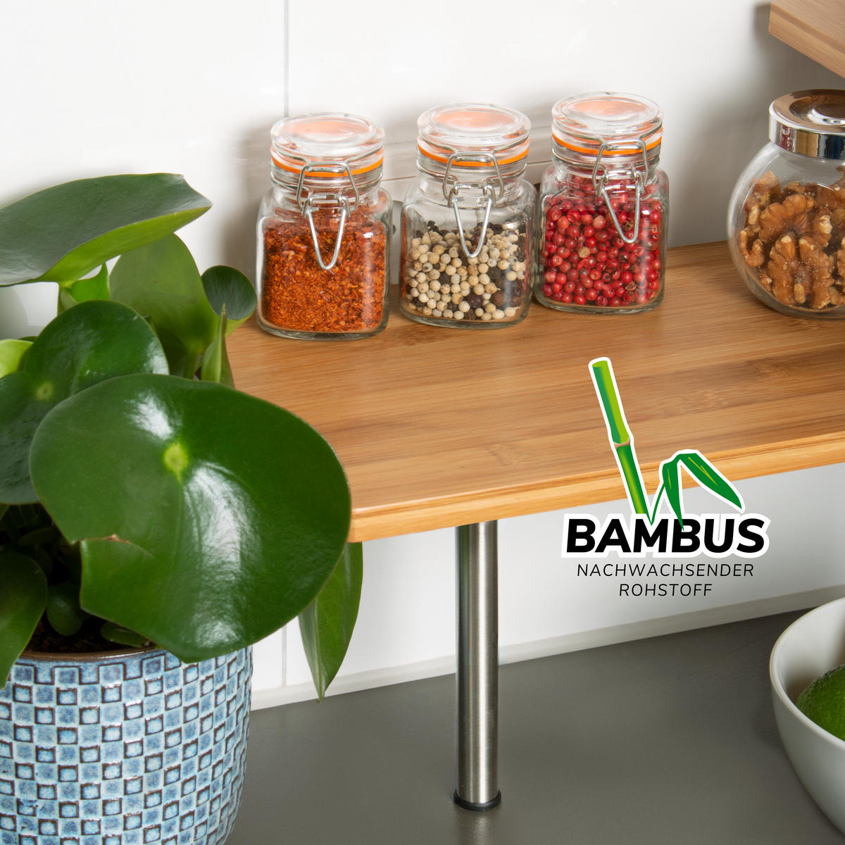 BAMBUS-ECKREGAL, Edelstahl - Edelstahlfarben, Holz (45/40/45cm) - bremermann