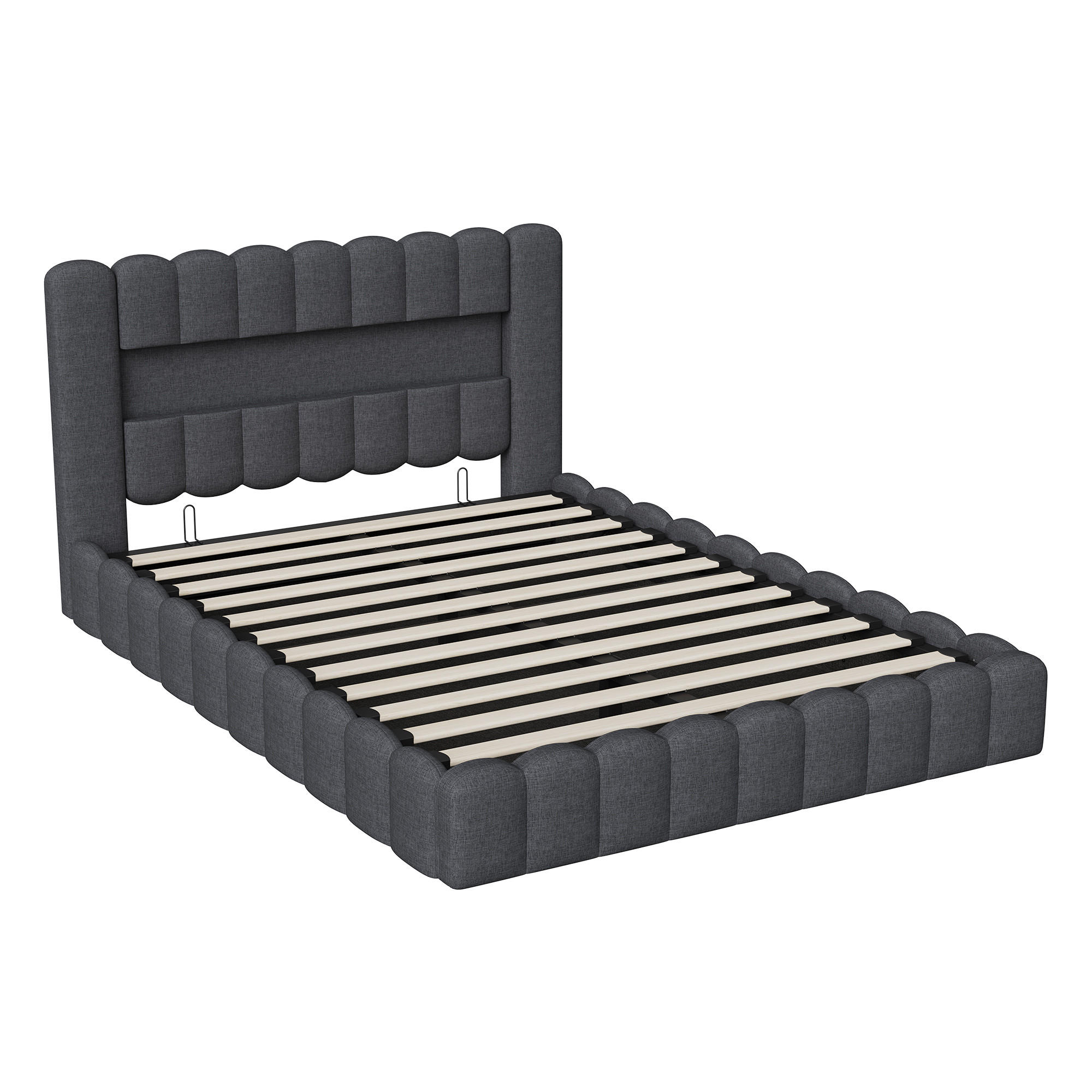 POLSTERBETT 160 x 200 cm mit LED und USB, Lattenrost, Leinen, Grau - Grau, Metall (160/200cm)