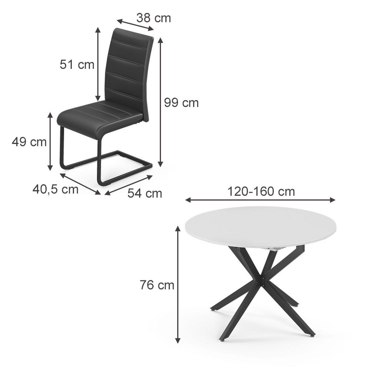 SÚPRAVA JEDÁLENSKÉHO STOLA Loyd, biely/čierna, 120 x 120 cm so 4 jedálenskými stoličkami, čierne - čierna/biela, kompozitné drevo (120/76.5/120cm) - Vicco